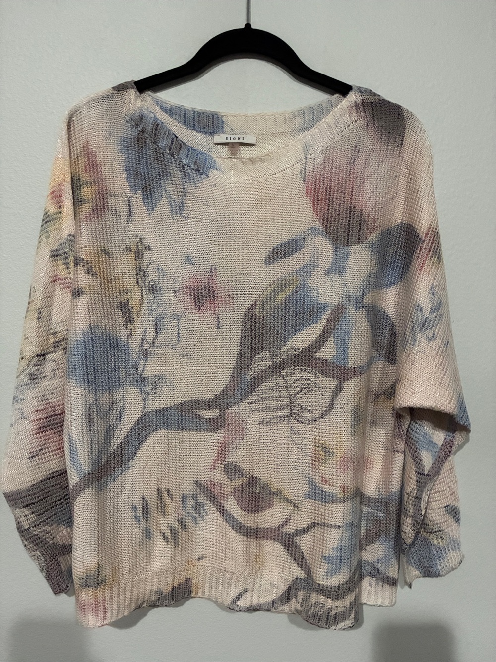 Sioni Scoop Neck Floral Print Sweater - Cream, Blue, Pink, Gray